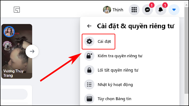 Nhấn chọn Cài đặt